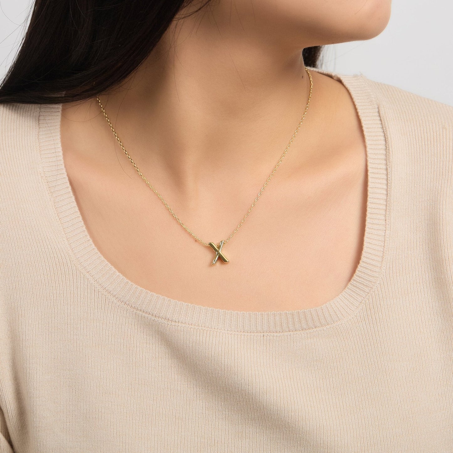 18k Gold Plated Initial Necklace Letter X Created with Zircondia® Crystals