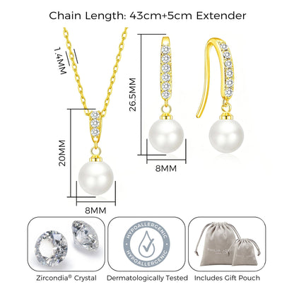 18k Gold Plated Pearl Drop Set Created with Zircondia® Crystals
