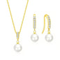 18k Gold Plated Pearl Drop Set Created with Zircondia® Crystals