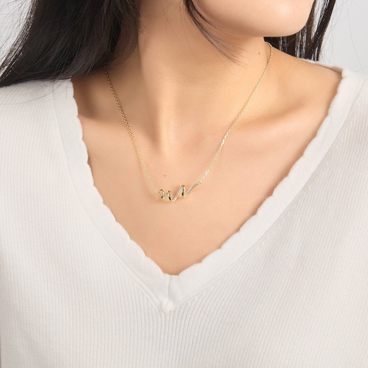 18k Gold Plated Spiral Necklace Created with Zircondia® Crystals