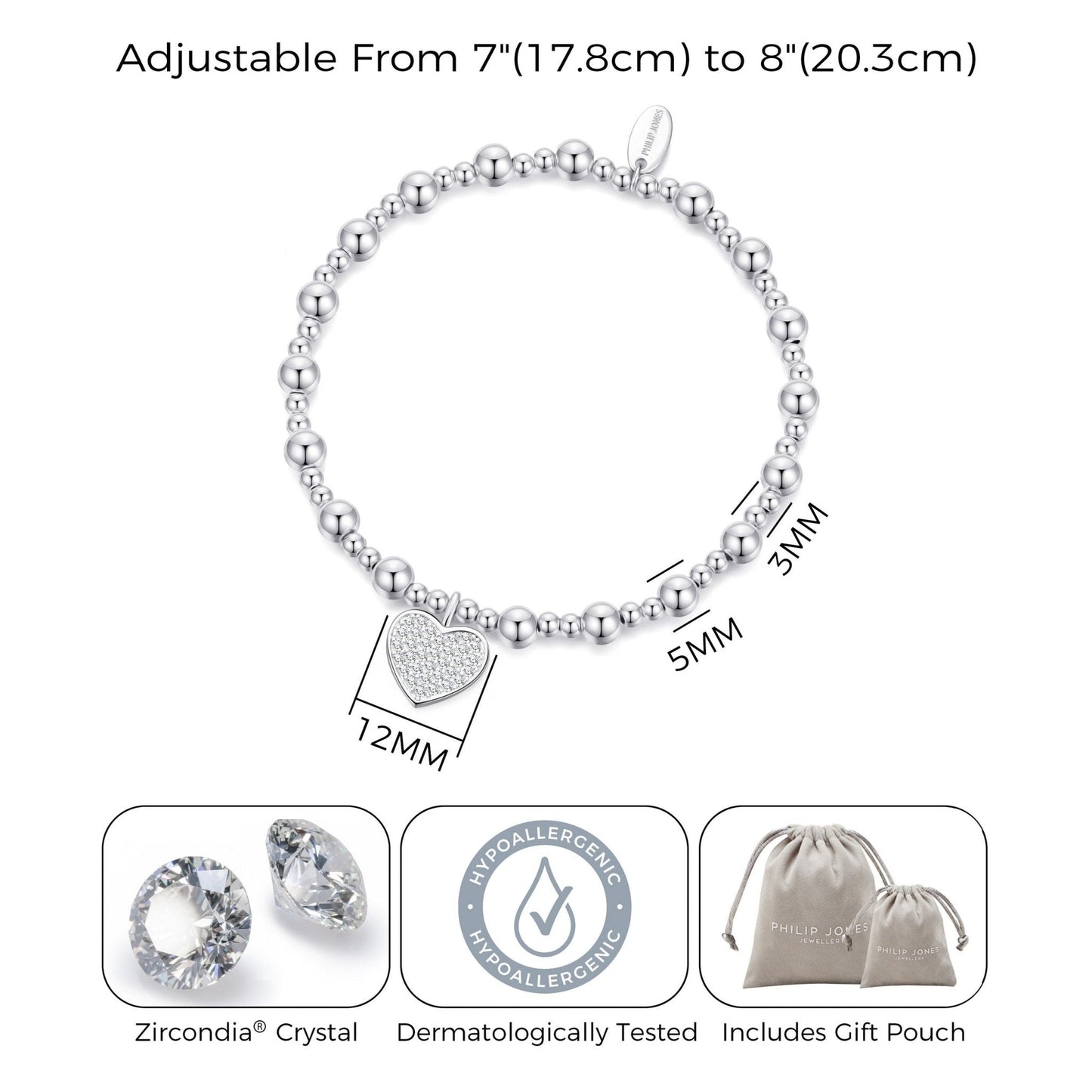 18th Birthday Heart Charm Stretch Bracelet with Quote Gift Box