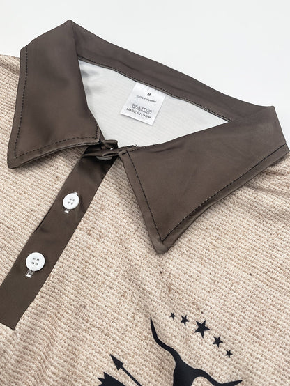 Chemise décontractée à manches courtes pour homme avec imprimé tête de taureau numérique 3D, détails boutonnés, col à revers - Vêtement de mode d'extérieur