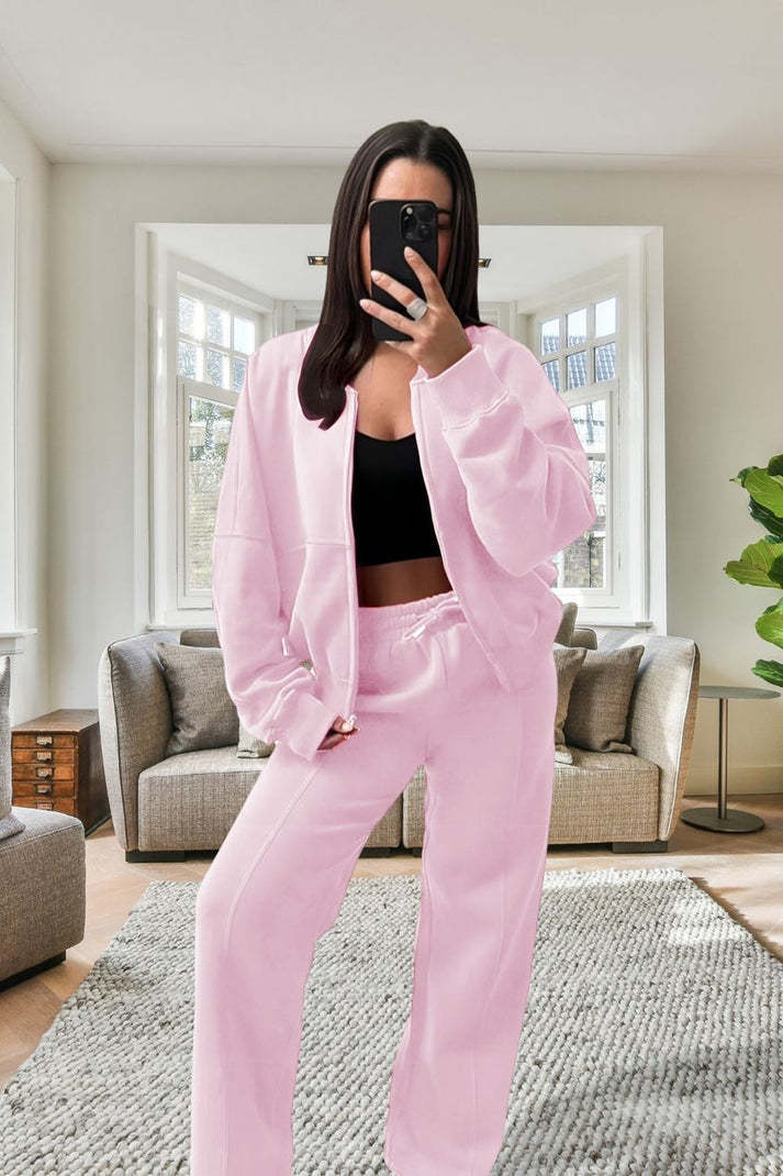 Survêtement molletonné bomber oversize pour femme - Veste zippée et pantalon large