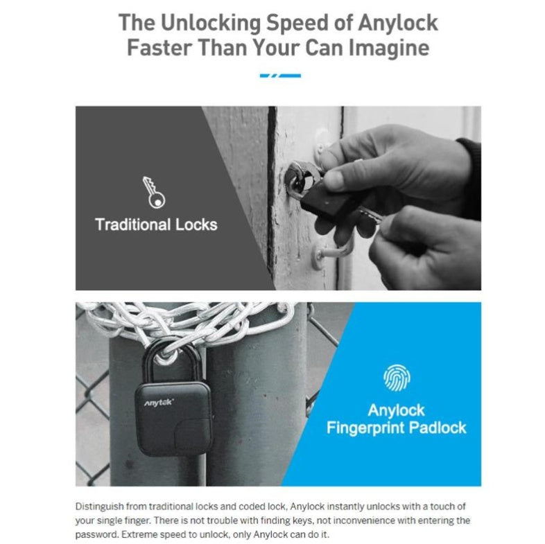 ANYTEK L3 Fingerprint Padlock – IP65 Waterproof Smart Lock
