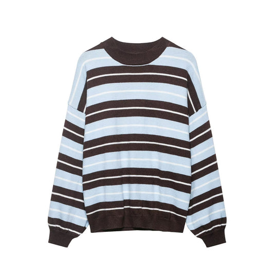 Hooded contrasting striped knitted sweater