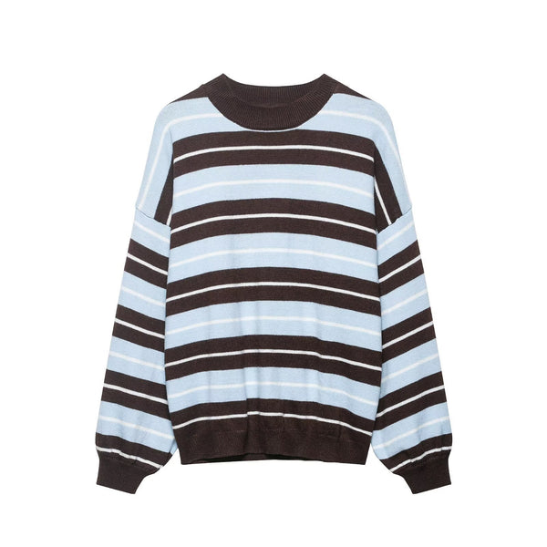 Hooded contrasting striped knitted sweater