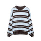 Hooded contrasting striped knitted sweater