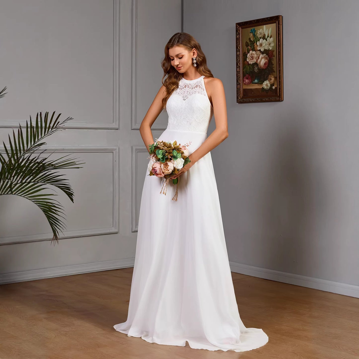 Women's Solid-color Sleeveless Halter Dress