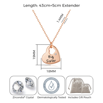 Rose Gold Plated Big Sister Heart Necklace with Quote Card Created with Zircondia® Crystals