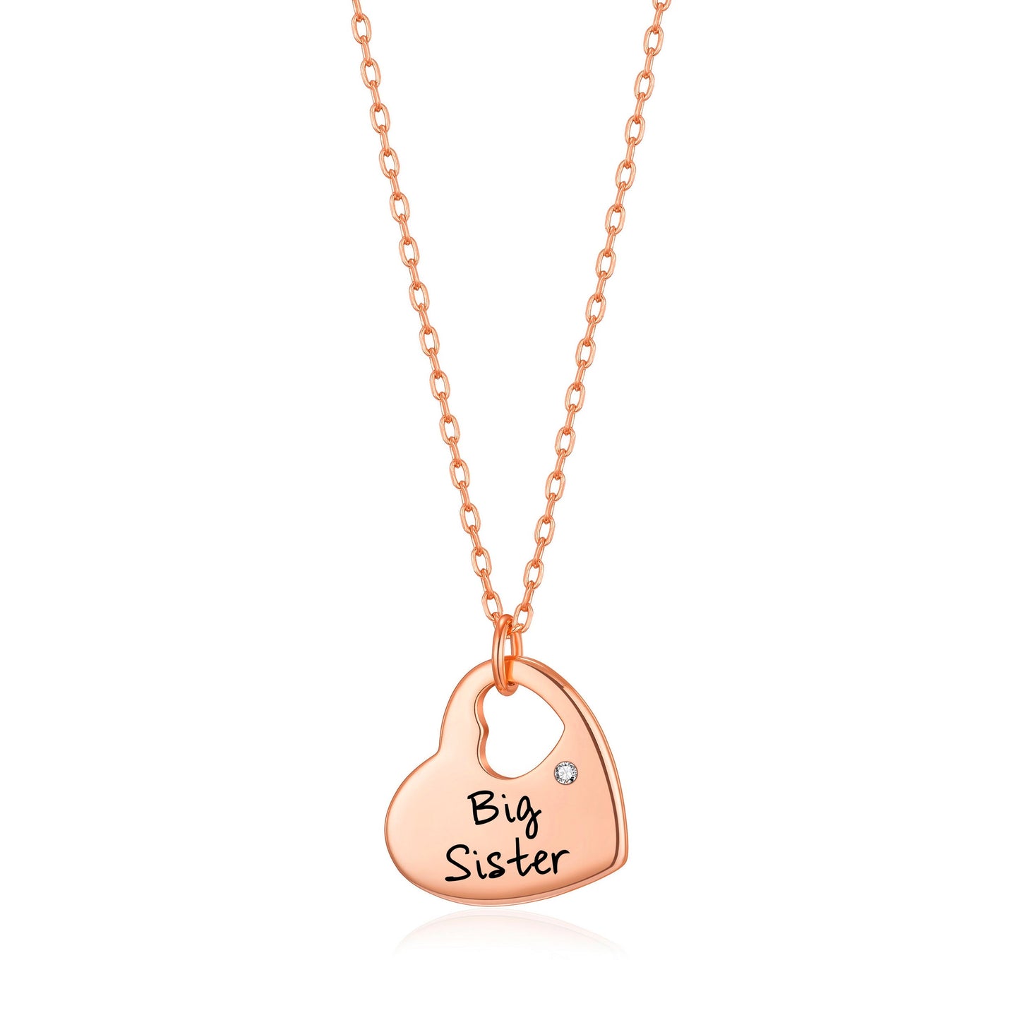 Rose Gold Plated Big Sister Heart Necklace with Quote Card Created with Zircondia® Crystals