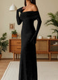 Womens Slim-fit Off-neck Dress