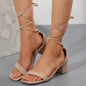 Sandales d'été à lacets, mode, bout carré, talons épais pour femmes