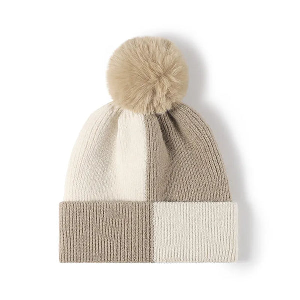 Color block knit hat with pom-pom - view 5