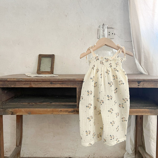 Girls' Cotton Floral Sling Romper & Short Sleeve Top Set