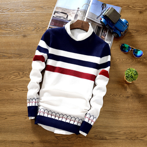 Mens Round neck striped knit sweater - Stuffs & Savers