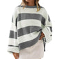 Women's Striped Pullover Sweater - Batwing Sleeve Knit Top