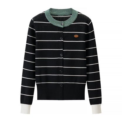 Women's Contrast Stripe Cardigan Sweater