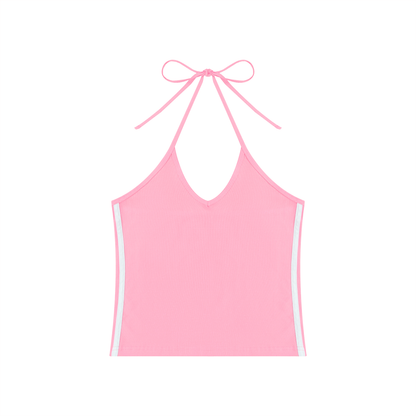 Women's Color Block Halter Crop Tank Top 210GSM