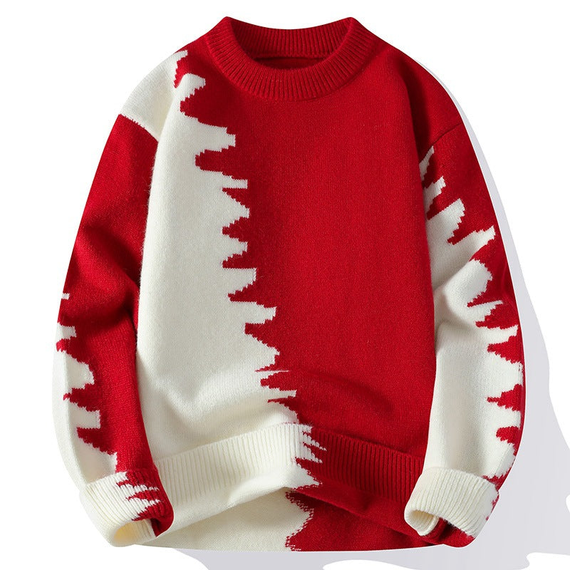 Men's Color Block Long Sleeve Round Neck Knit Sweater
