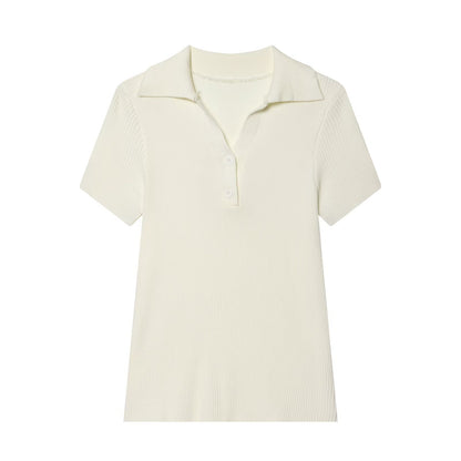 Style Knit Short Sleeve Polo Shirt for Women