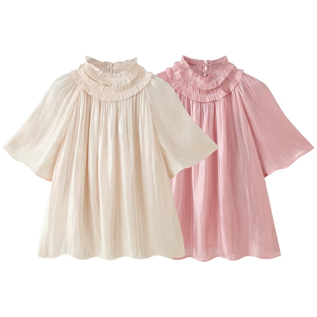 stand up collar short sleeved shirt for women