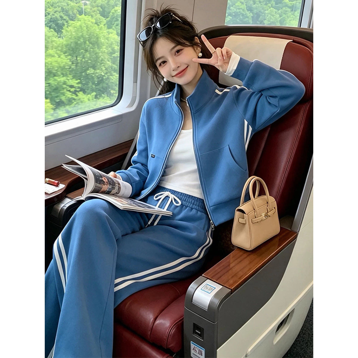 Sporty Stripe Hoodie Set for Women