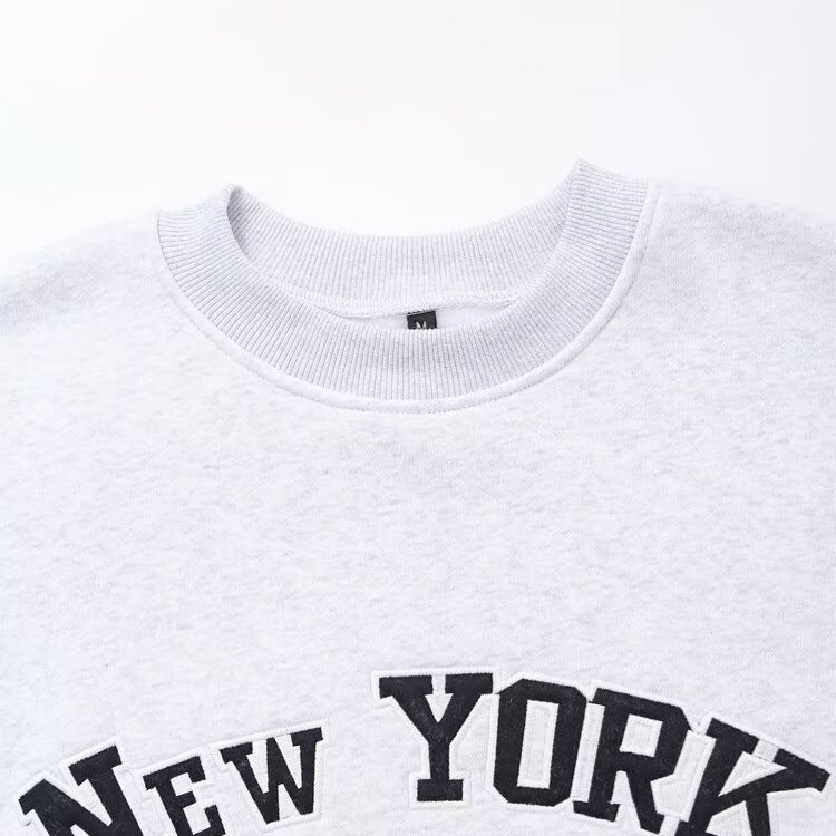 NY Loose text embroidered velvet hoodie
