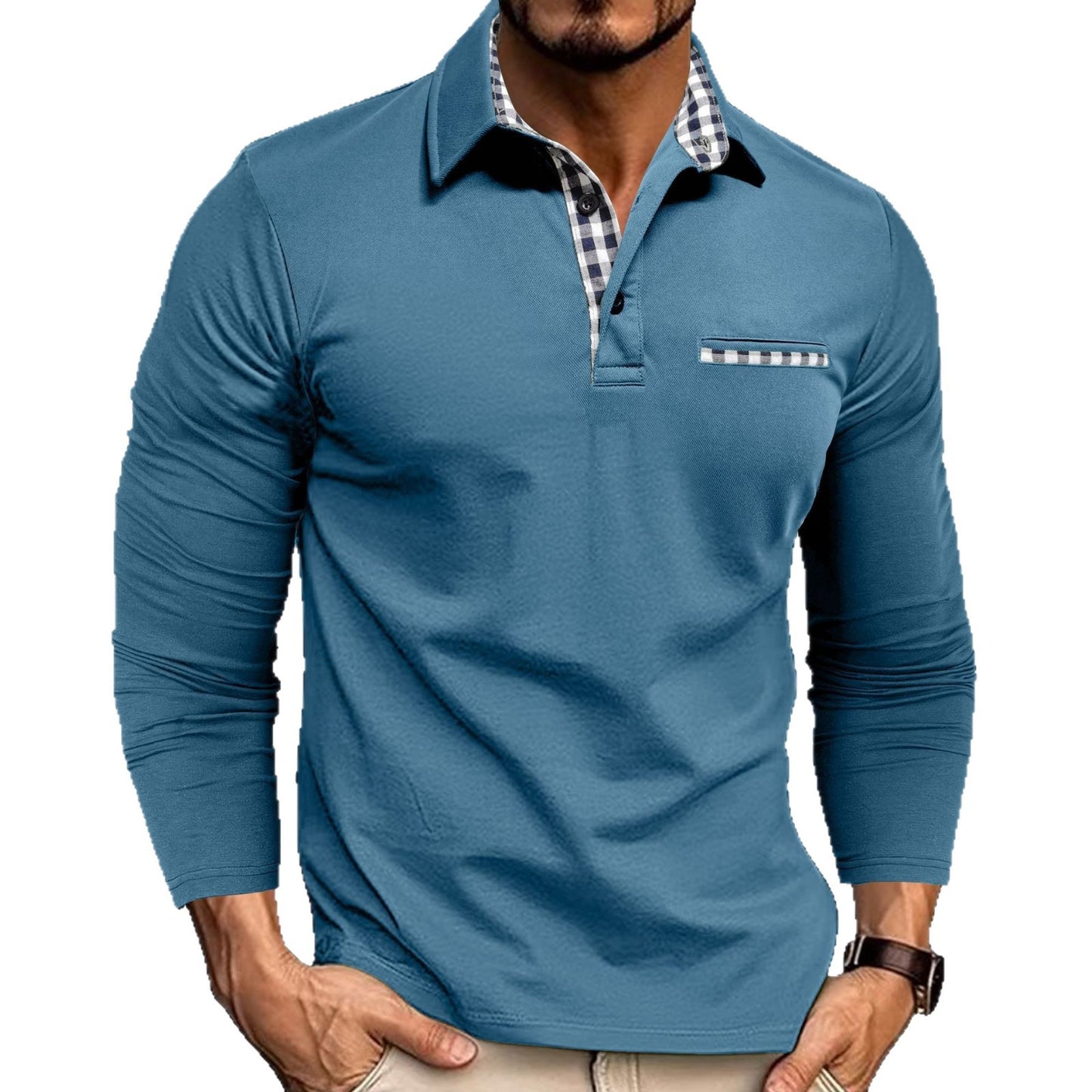Long Sleeve Men's Polo Shirt, Turn-Down Collar Casual  Men's Polo Shirt