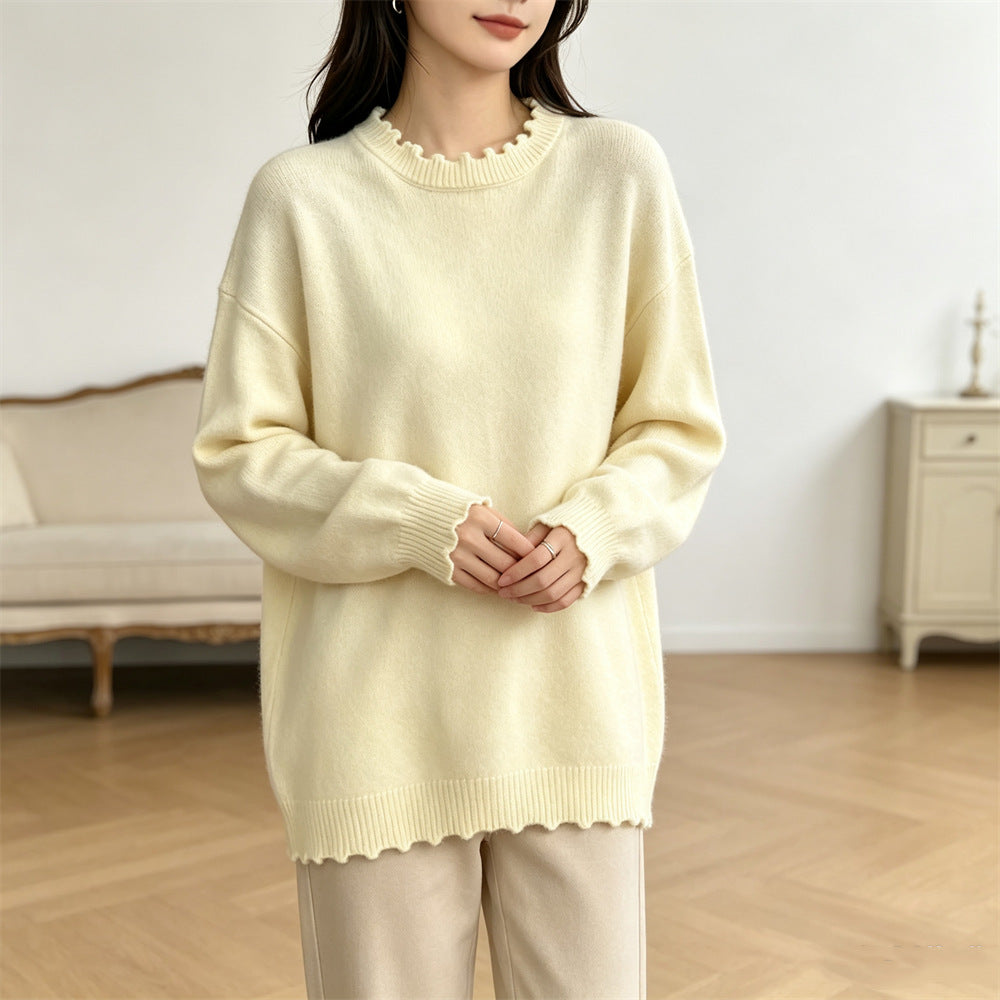 Solid color lace long sleeved pullover sweater