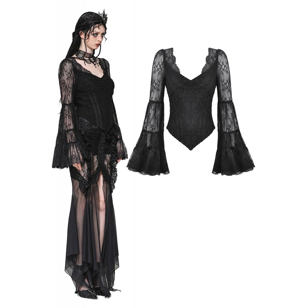 Haut Zuri gothique romantique en dentelle à manches cloche et poignets superposés Dark in Love
