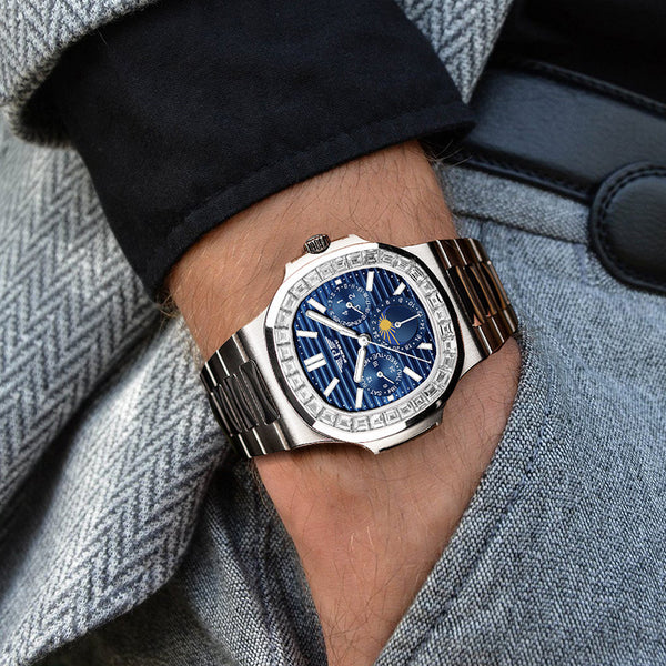Men's Blue-Dial Square Watch