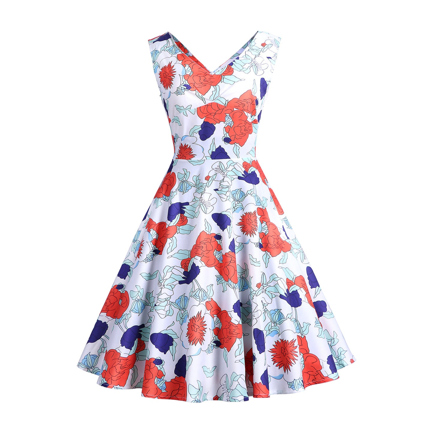 Retro Printed Maxi Sleeveless Dress Women