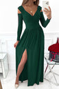 Robe longue fendue à manches longues et décolleté cache-cœur