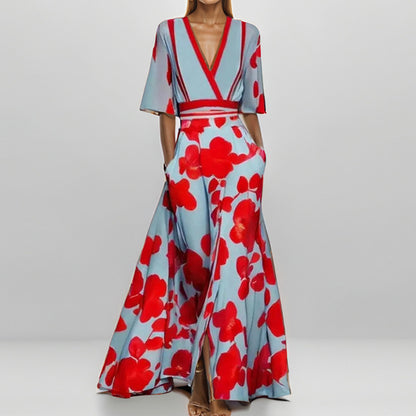 Womens Print Half-sleeve V-neck Dress