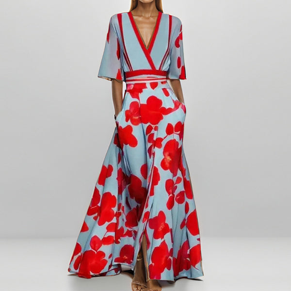 Womens Print Half-sleeve V-neck Dress