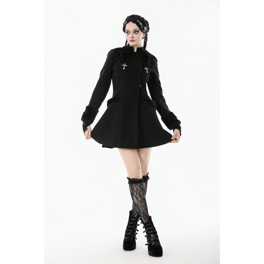 Manteau gothique Dark in Love avec oreilles de chat en fausse fourrure