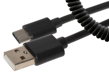 Câble spiralé Maplin USB-A vers Micro USB-B - Noir, s'étend jusqu'à 1m