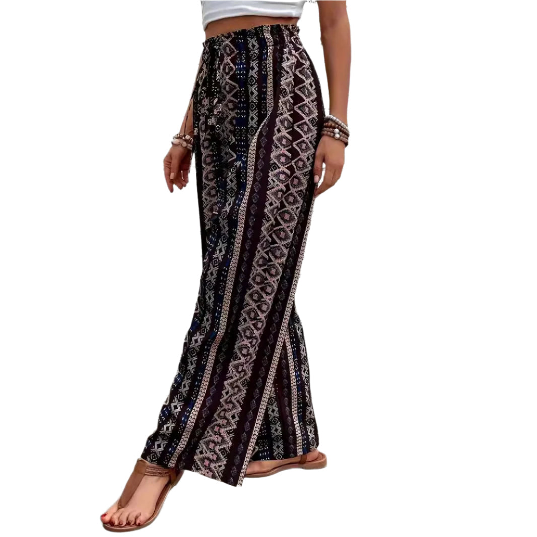 Pantalon ample à jambes larges et imprimé bohème