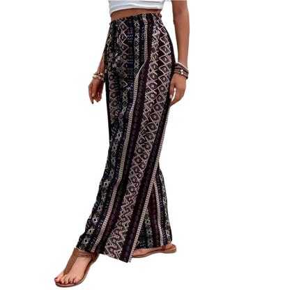 Pantalon ample à jambes larges et imprimé bohème
