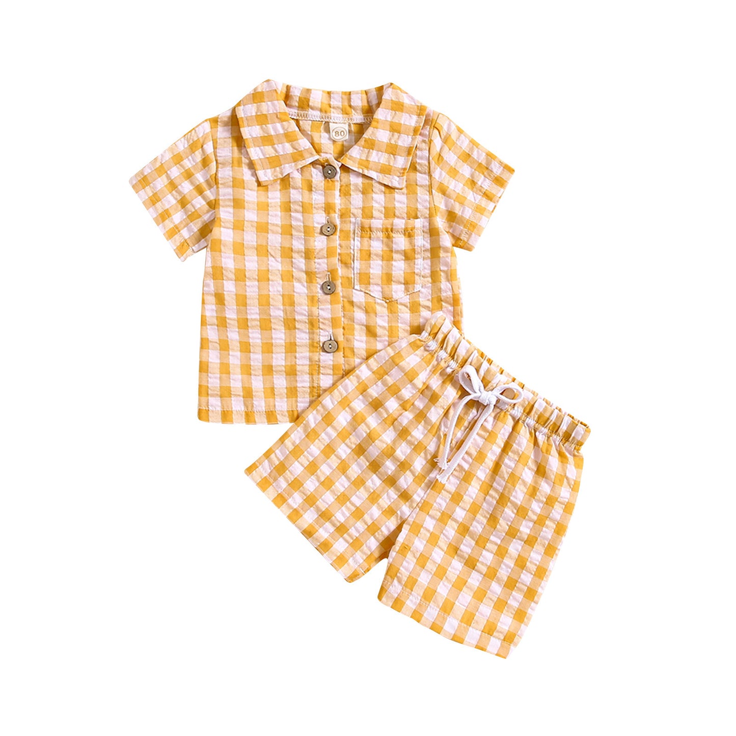 Kids Short Sleeve Plaid Shirt Two-piece Set