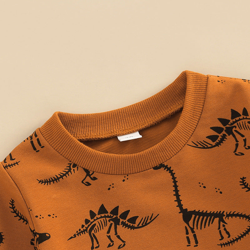 Bone Dragon Floral Print Long Sleeve Pullover Two-piece Set