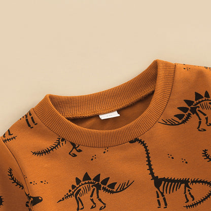 Bone Dragon Floral Print Long Sleeve Pullover Two-piece Set
