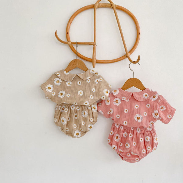 Baby Girl Doll-Collar Short-Sleeve Set