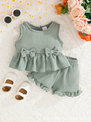 Cute Bow-Knot Cotton Tank Top And Shorts