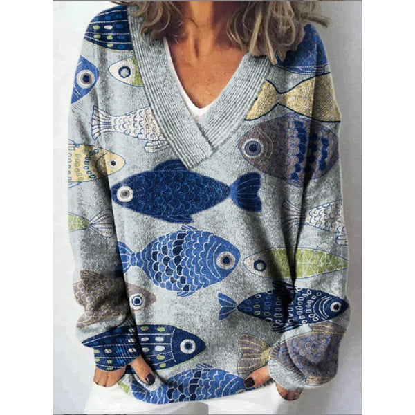 Women's 3D Digital Floral Print Long Sleeve Pullover