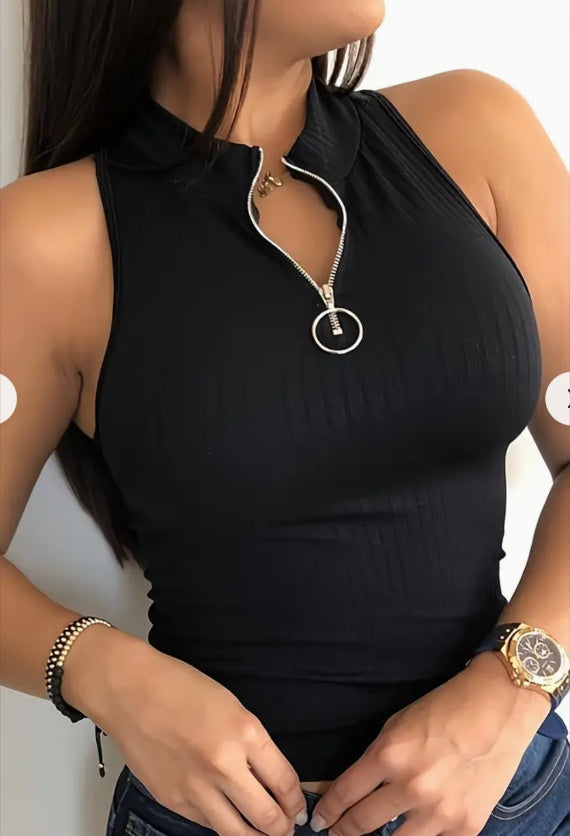 Débardeur Zippé Uni, Top Décontracté Sans Manches Pour Le Printemps Et L'Été, Vêtements Pour Femmes