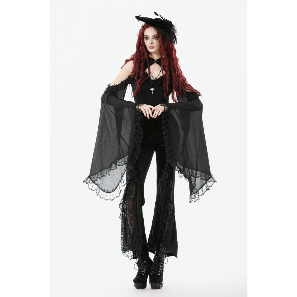Pantalon évasé en velours et dentelle Dark in Love Erzebeth