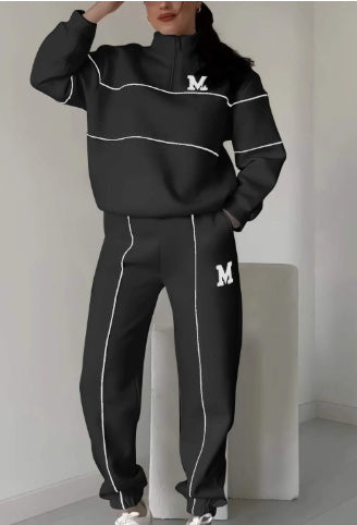 Ensemble 2 pièces femme : Sweat-shirt sans capuche et pantalon de survêtement ample avec poches