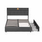 5ft King Bed Frame With Hydraulic Storage, Linen Upholstered Bed With Concealed Headboard Storage And Drawers, Button Tufted Headboard With Charging Station And LED Night Light, Grey