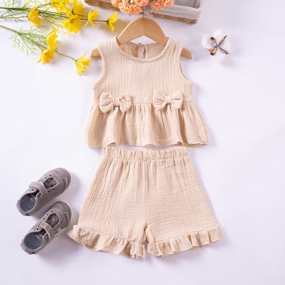 Cute Bow-Knot Cotton Tank Top And Shorts